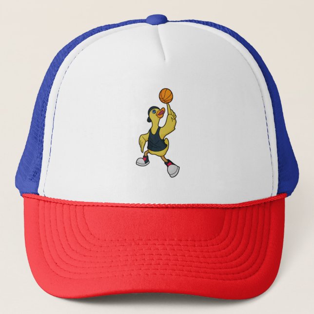 Ente als Baskeballspieler mit Basketball Truckerkappe (Vorderseite)