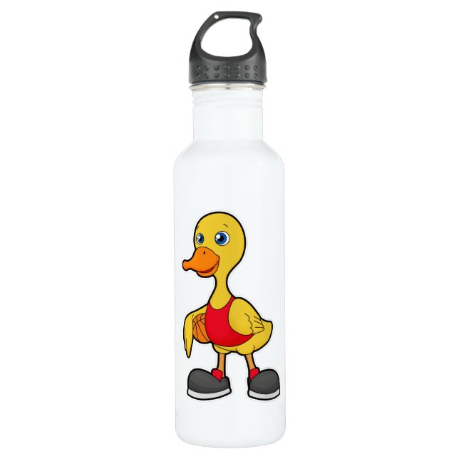 Ente als Basketballspieler mit Basketball Edelstahlflasche (Vorderseite)