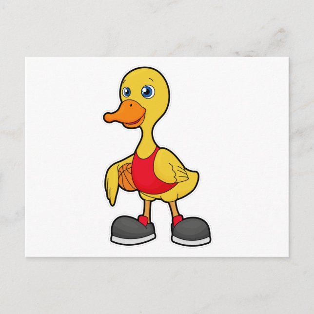 Ente als Basketballspieler mit Basketball Postkarte (Vorderseite)