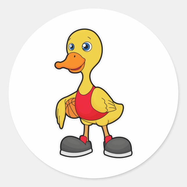 Ente als Basketballspieler mit Basketball Runder Aufkleber (Vorderseite)