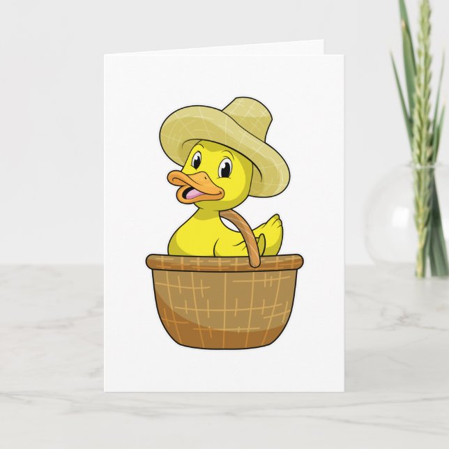 Ente als Bauer mit Korb Karte (Vorderseite)