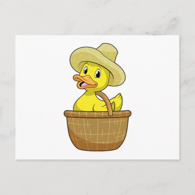Ente als Bauer mit Korb Postkarte (Vorderseite)