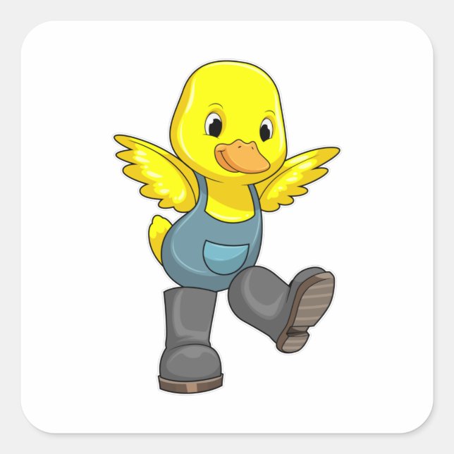 Ente als Bauer mit Stiefeln Quadratischer Aufkleber (Vorderseite)