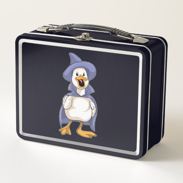 Ente als Hexe mit Hut Metall Brotdose (Vorderseite)