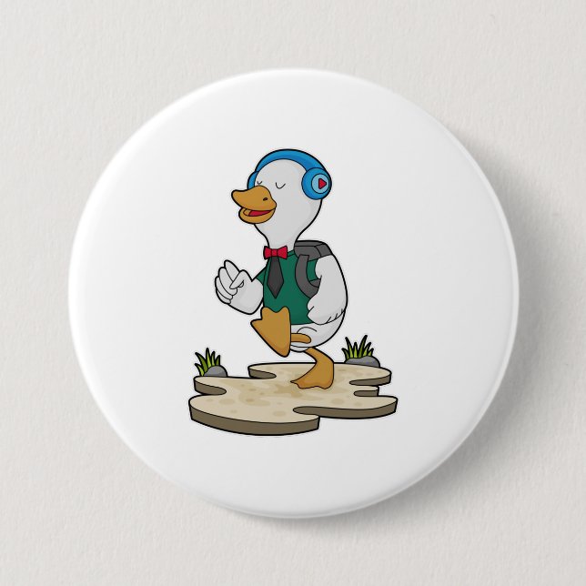 Ente als Hiker mit Rucksack Button (Vorderseite)