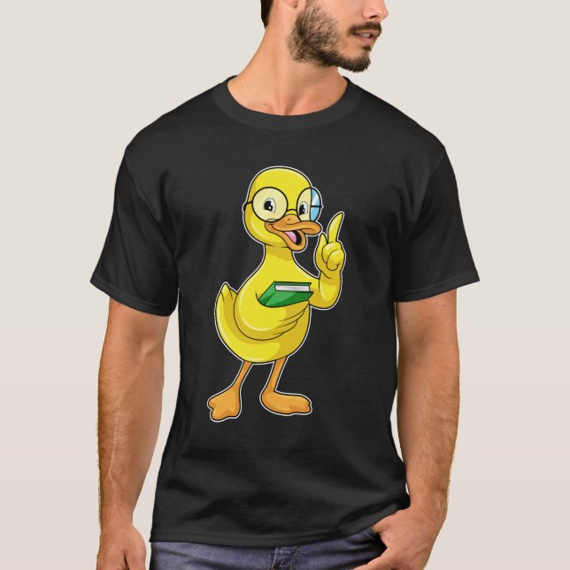 Ente als Lehrer mit Buch & Brille T-Shirt (Vorderseite)
