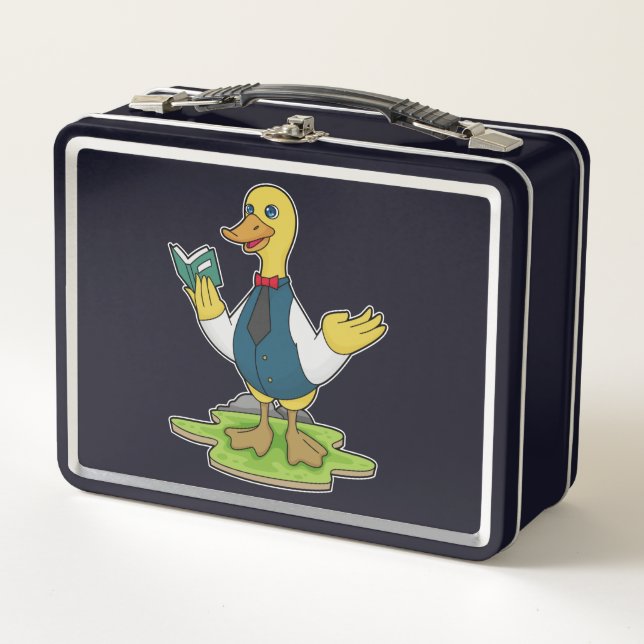 Ente als Lehrer mit Buch Metall Brotdose (Vorderseite)