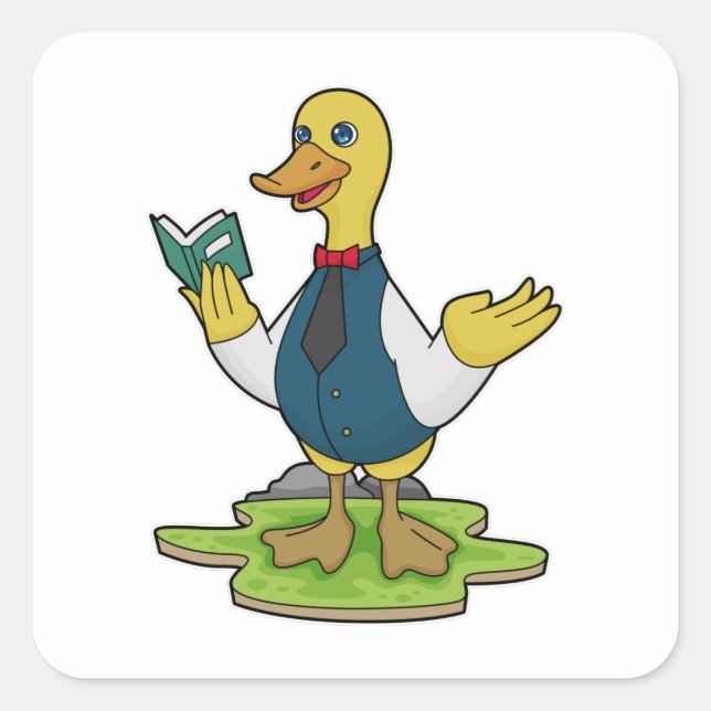 Ente als Lehrer mit Buch Quadratischer Aufkleber (Vorderseite)