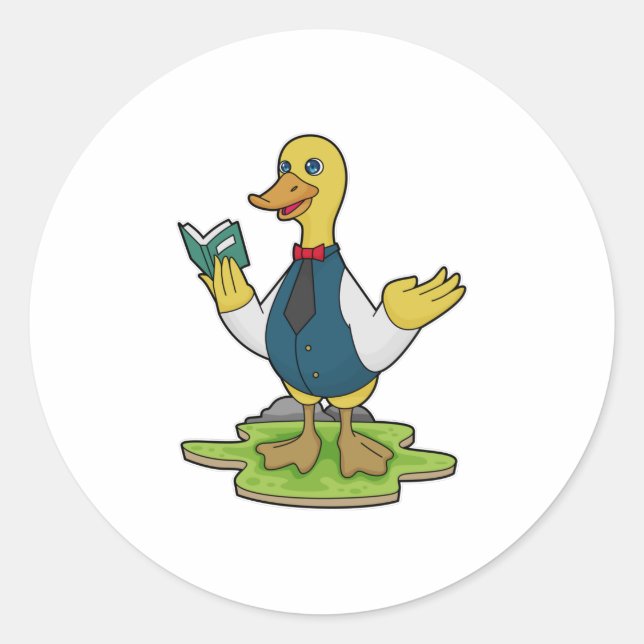 Ente als Lehrer mit Buch Runder Aufkleber (Vorderseite)