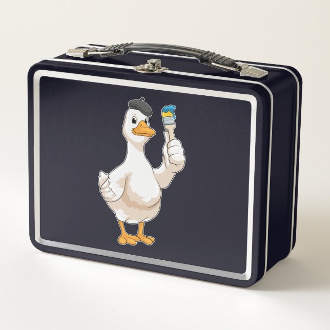 Ente als Maler mit Pinsel Metall Brotdose (Vorderseite)