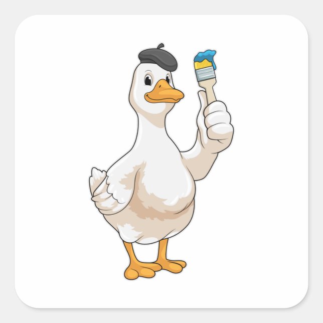 Ente als Maler mit Pinsel Quadratischer Aufkleber (Vorderseite)