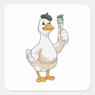 Ente als Maler mit Pinsel Quadratischer Aufkleber