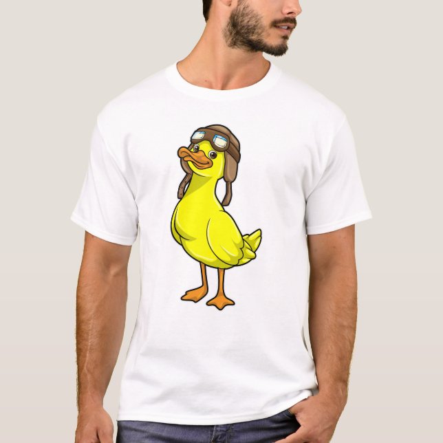 Ente als Pilot mit Cap & Goggles T-Shirt (Vorderseite)