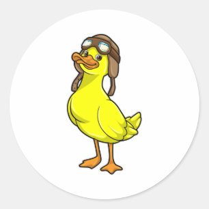 Ente als Pilot mit Kappe und Schutzbrille Runder Aufkleber