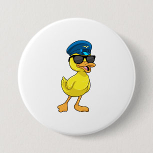 Ente als Pilot mit Pilotenhut Button