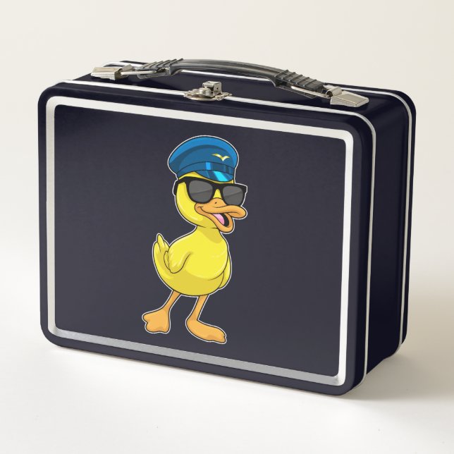 Ente als Pilot mit Pilotenhut Metall Brotdose (Vorderseite)