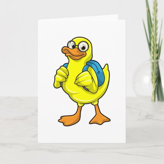 Ente als Schüler mit Rucksack Karte (Vorderseite)