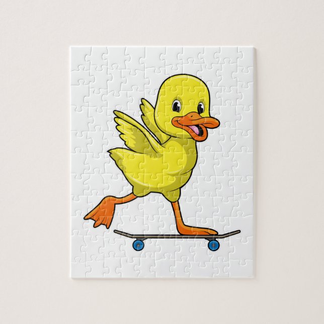 Ente als Skater mit Skateboard (Vertikal)