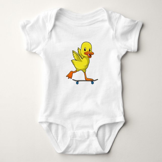 Ente als Skater mit Skateboard Baby Strampler (Vorderseite)