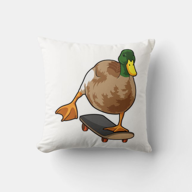 Ente als Skater mit Skateboard Kissen (Vorderseite)
