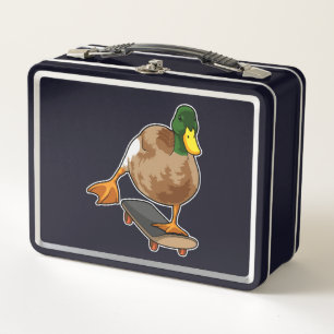 Ente als Skater mit Skateboard Metall Brotdose
