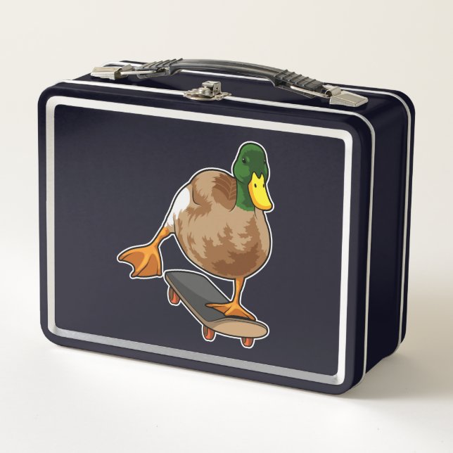 Ente als Skater mit Skateboard Metall Brotdose (Vorderseite)