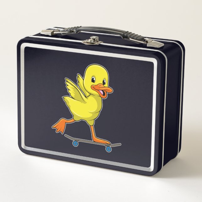 Ente als Skater mit Skateboard Metall Brotdose (Vorderseite)