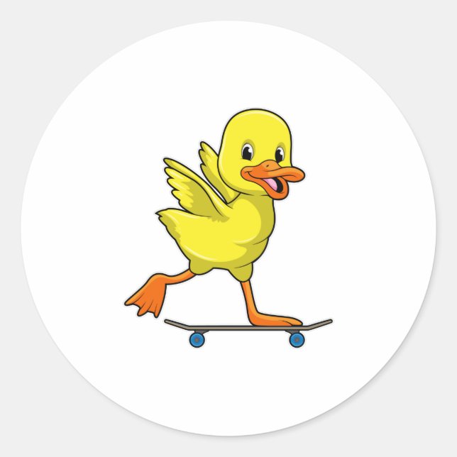 Ente als Skater mit Skateboard Runder Aufkleber (Vorderseite)