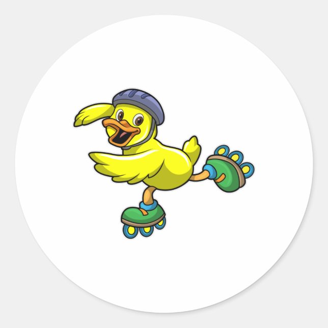 Ente als Skater mit Skaten & Helmet Runder Aufkleber (Vorderseite)
