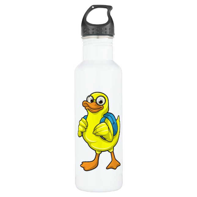 Ente als Student mit Backpack Edelstahlflasche (Vorderseite)