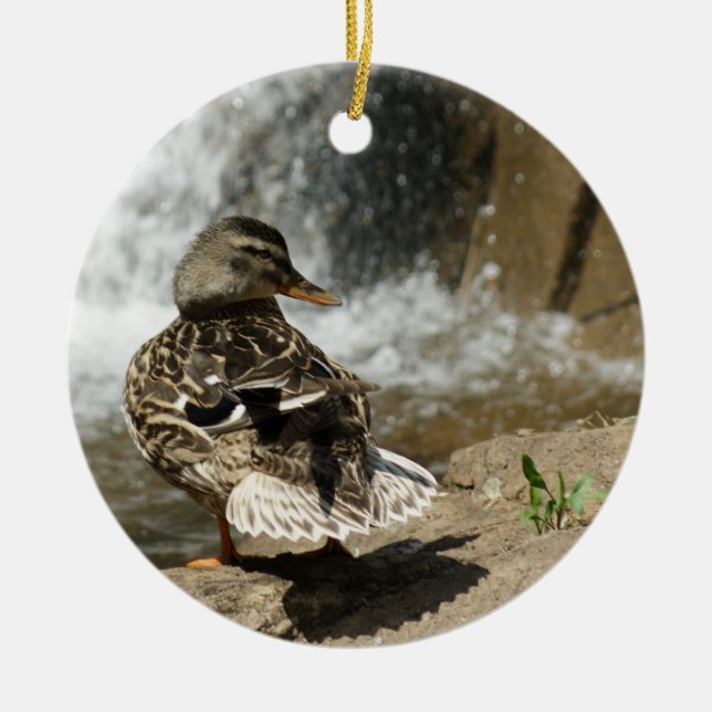 ENTE AN DER WASSERFALL-VERZIERUNG KERAMIKORNAMENT (Vorne)