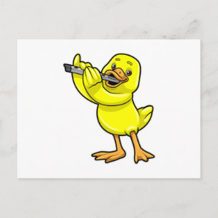 Ente bei der Musik mit Flöte Postkarte