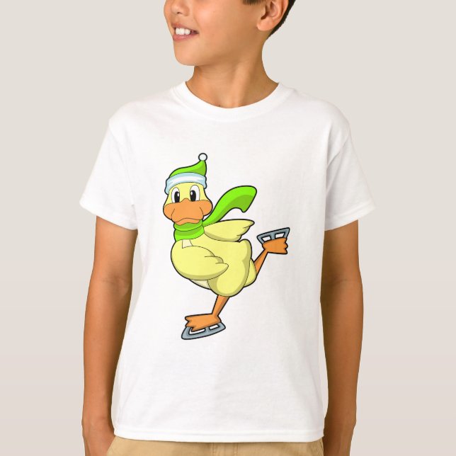 Ente bei Ice-Skaten mit Eis-Skaten T-Shirt (Vorderseite)