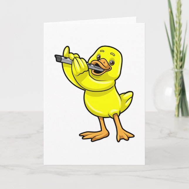 Ente bei Musik mit Flute Karte (Vorderseite)