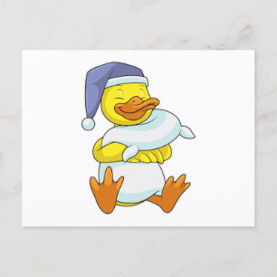 Ente bei Schlafengehen mit Nachtmütze Postkarte