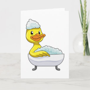 Ente beim Baden mit Badewanne und Schaum Karte