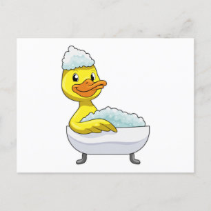Ente beim Baden mit Badewanne und Schaum Postkarte