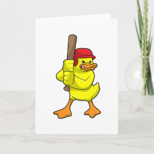 Ente beim Baseball mit Baseballschläger und Mütze Karte