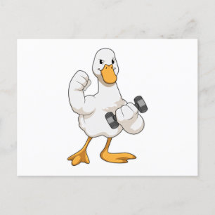 Ente beim Krafttraining mit Kurzhantel Postkarte