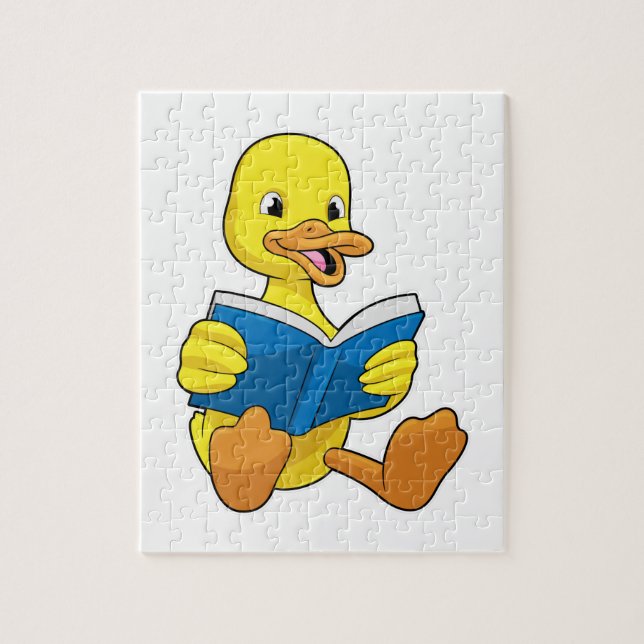 Ente beim Lesen mit Buch (Vertikal)