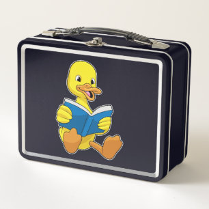 Ente beim Lesen mit Buch Metall Brotdose