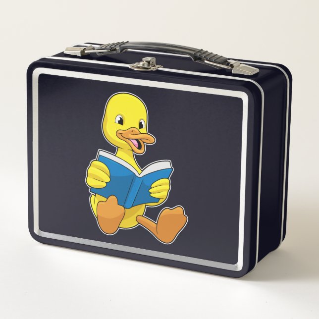 Ente beim Lesen mit Buch Metall Brotdose (Vorderseite)