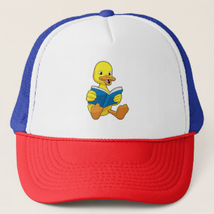 Ente beim Lesen mit Buch Truckerkappe