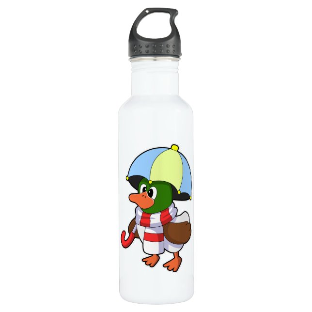 Ente beim Regen mit Regenschirm Edelstahlflasche (Vorderseite)