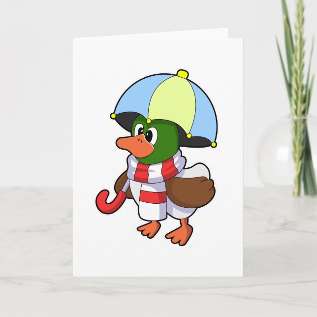 Ente beim Regen mit Regenschirm Karte (Vorderseite)