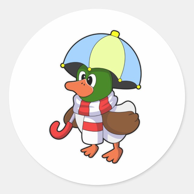 Ente beim Regen mit Regenschirm Runder Aufkleber (Vorderseite)