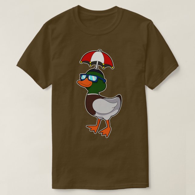 Ente beim Regen mit Regenschirm T-Shirt (Design vorne)