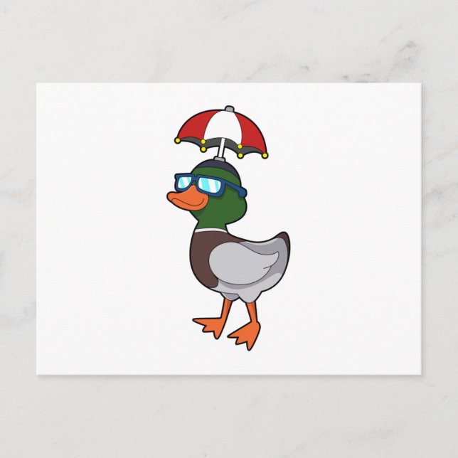 Ente beim Regen mit Umbrella.PNG Postkarte (Vorderseite)
