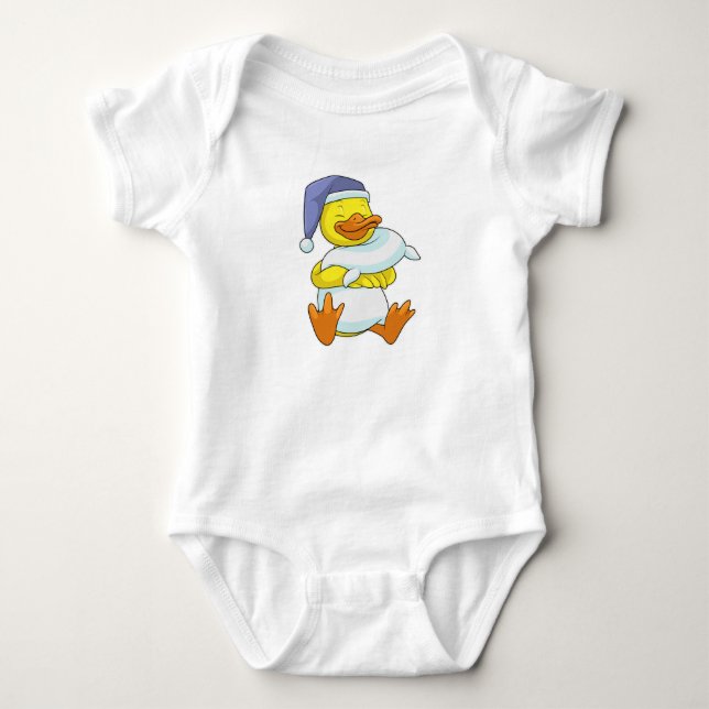 Ente beim Schlafen mit Nachtkappe Baby Strampler (Vorderseite)