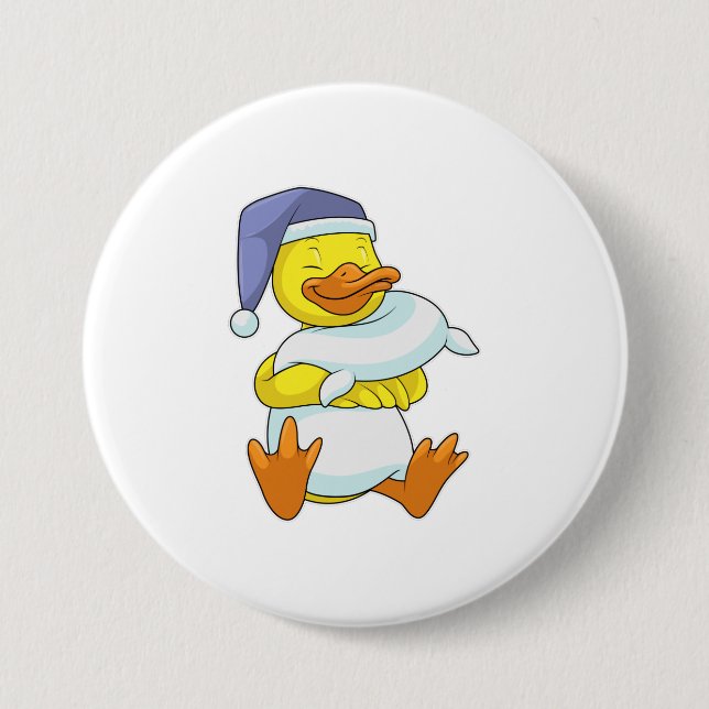 Ente beim Schlafen mit Nachtkappe Button (Vorderseite)
